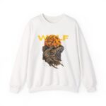 Wolf Graphic Sweatshirt – Roaring Wolf with Orange Moon Crewneck