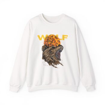 Wolf Graphic Sweatshirt – Roaring Wolf with Orange Moon Crewneck